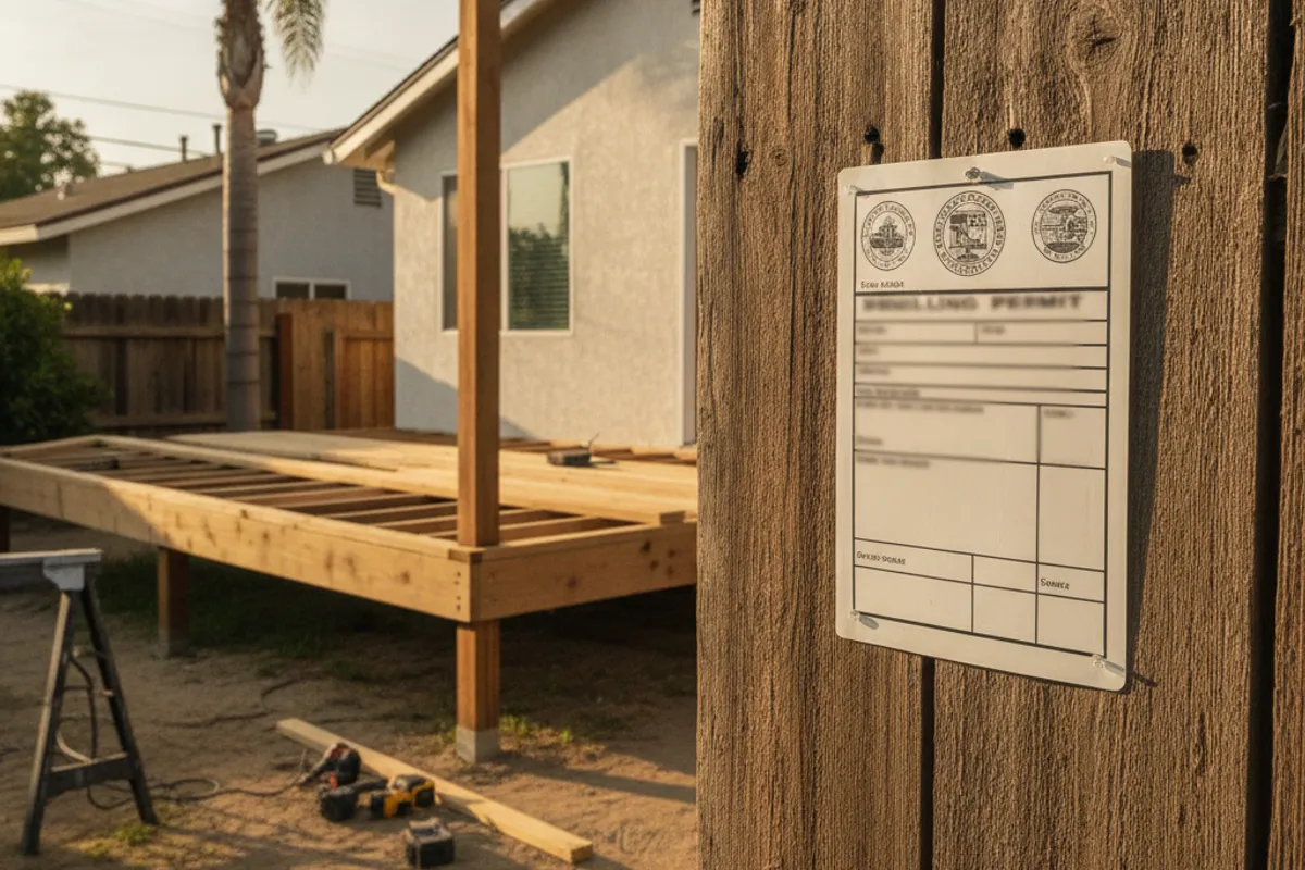 Building permit documents and blueprints on a San Diego construction site table