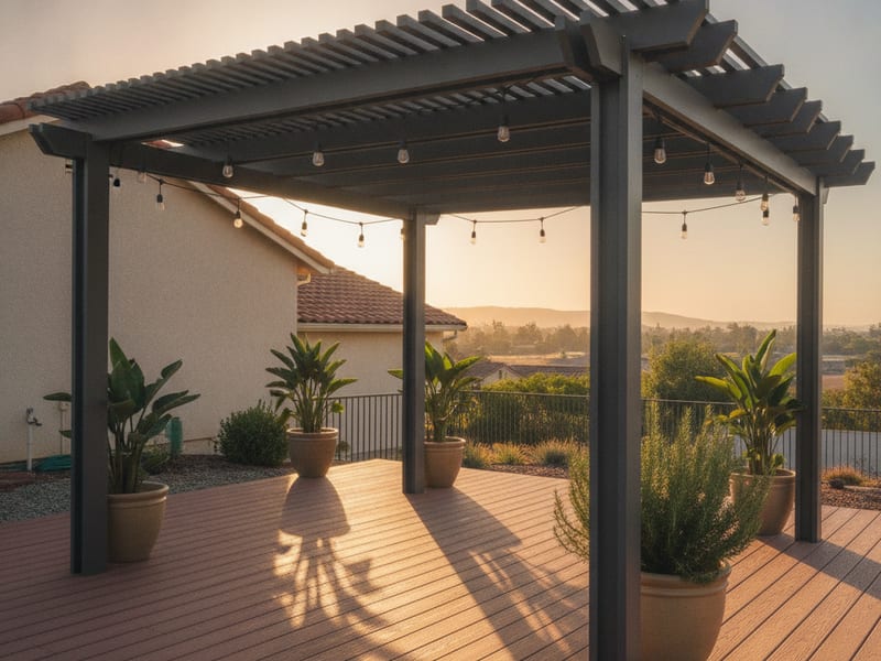 Aluminum louvered pergola over a San Diego composite deck patio